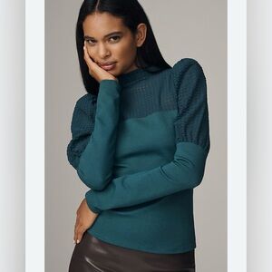 Maeve Teal Textured Puff Sleeve Top